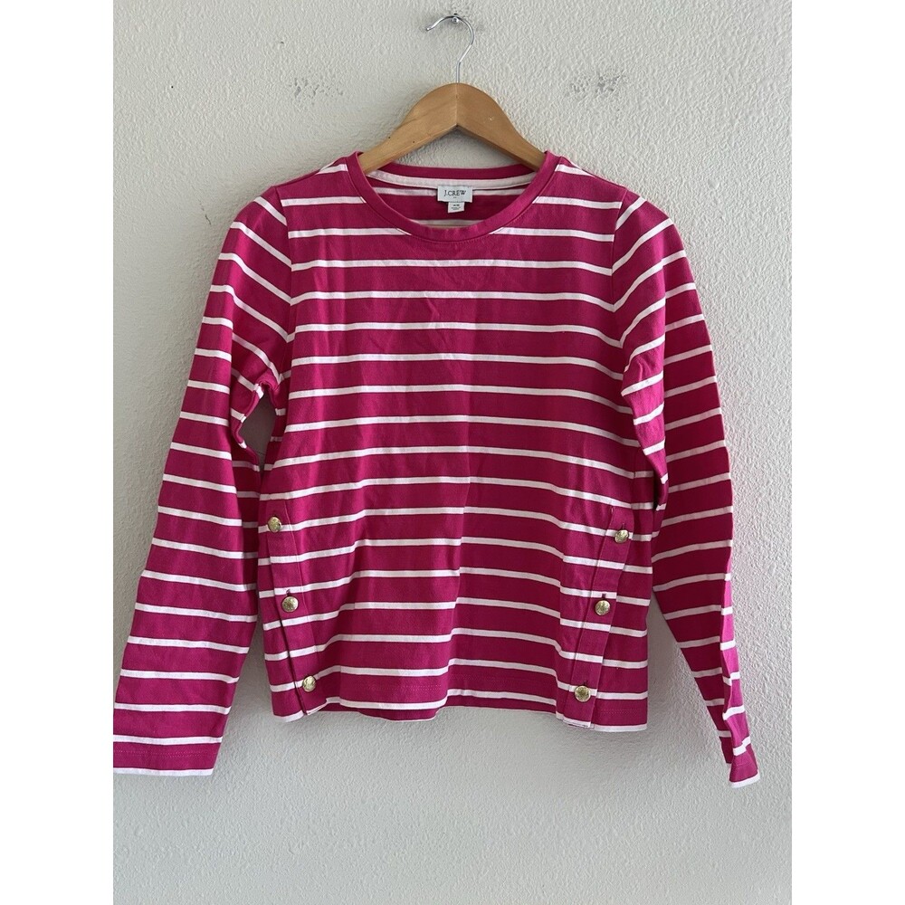 J. Crew Pink White Striped Nautical Gold Crest Side Button Long Sleeve Top XS